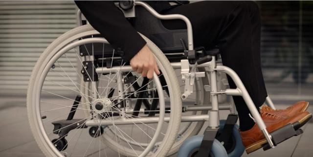 closeup of a wheelchair from the side